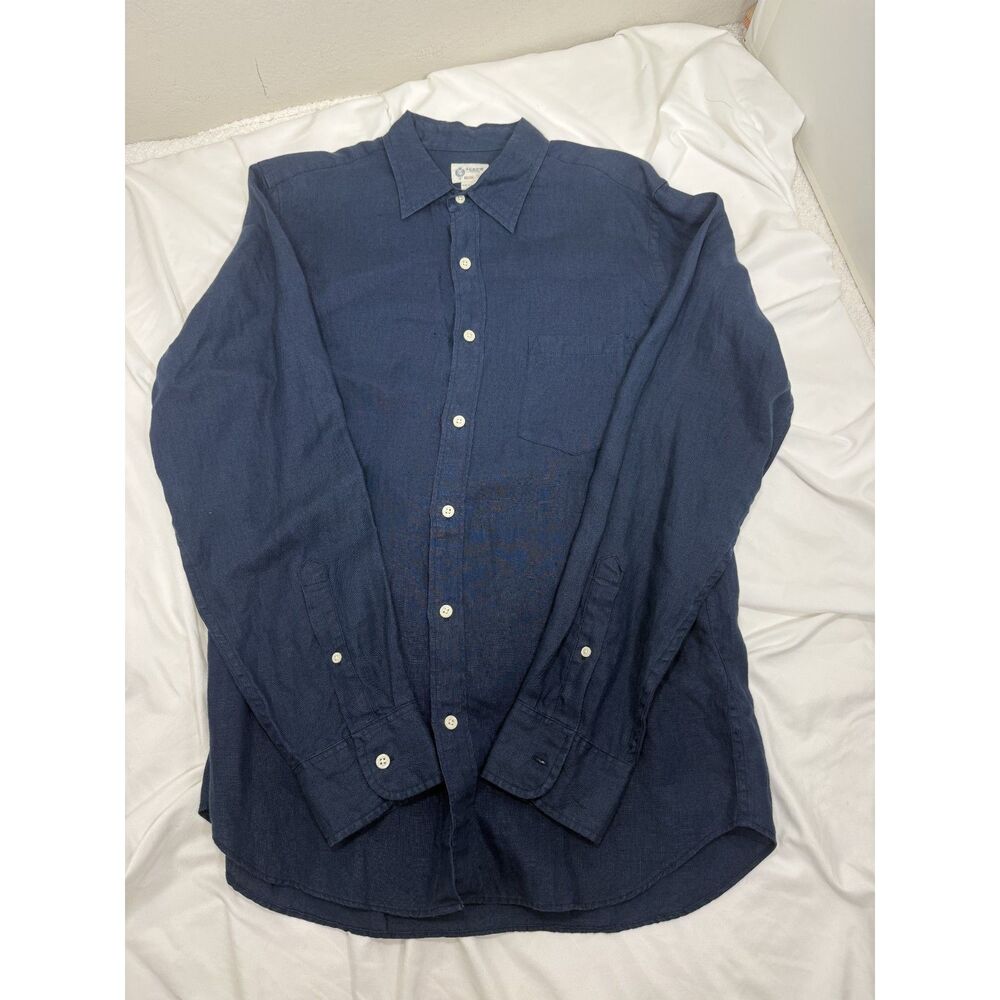 J.Crew Shirtings Mens Medium Navy 100% Linen Shirt Long Sleeve Button Up 2007